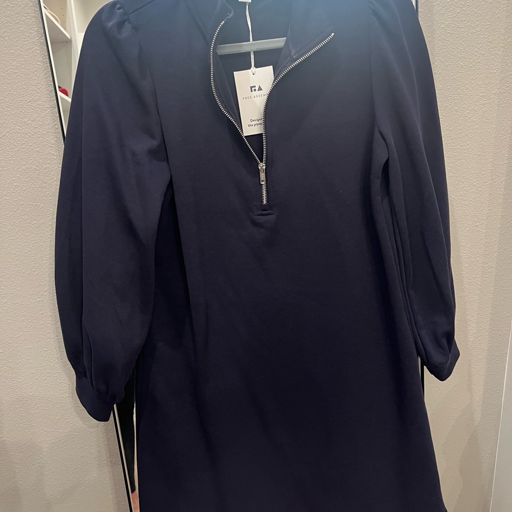 Navy Blue Zip-Up Dress